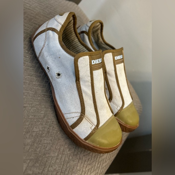 Diesel White and Tan Slip-On Shoes - Picture 1 of 4